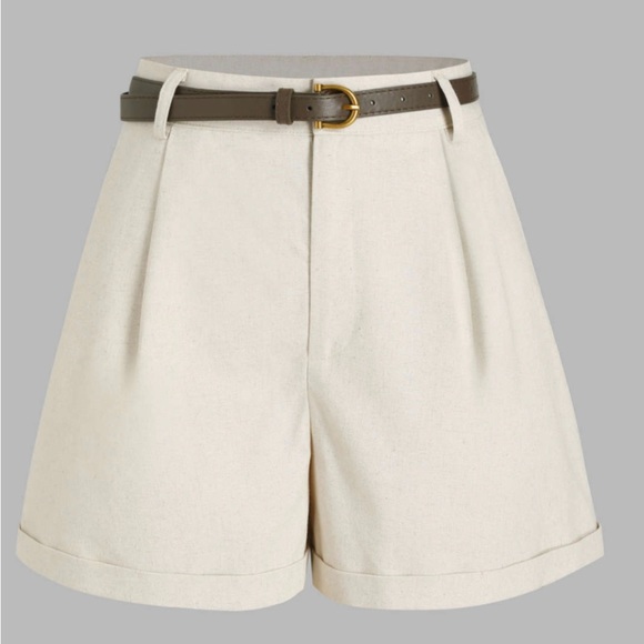 Cider Pants - Cider high waisted belted corduroy zip button wide leg shorts ivory